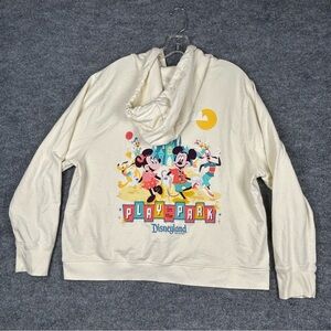 Disney Disneyland XL Full Zip Hoodie Sweatshirt Cream Mickey Minnie
